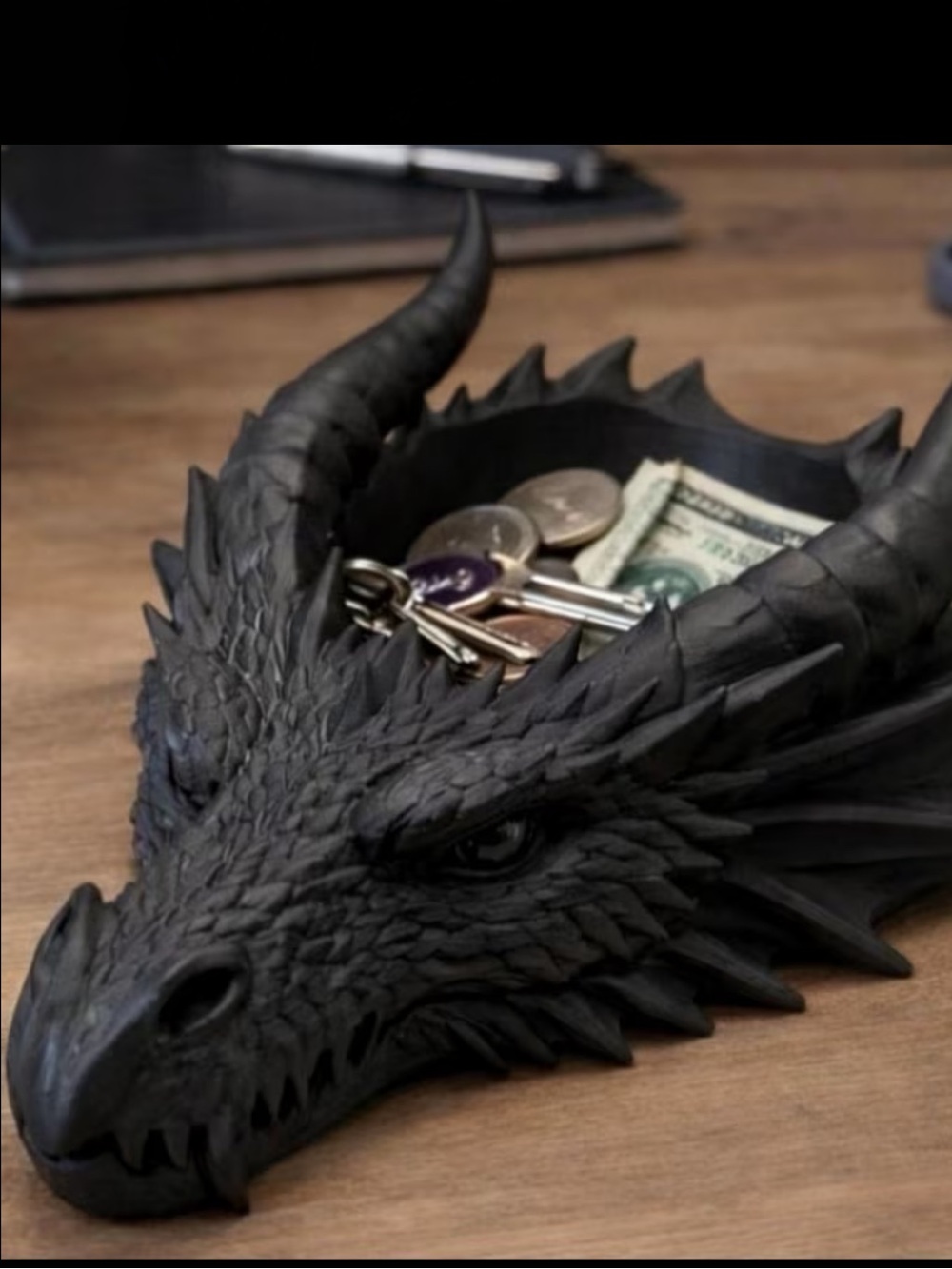 Black Dragon Head Catchall Tray - Decorative Home Accent